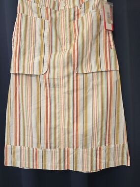 Oilily Cream Midi Skirt with Multicolor Vertical Stripes